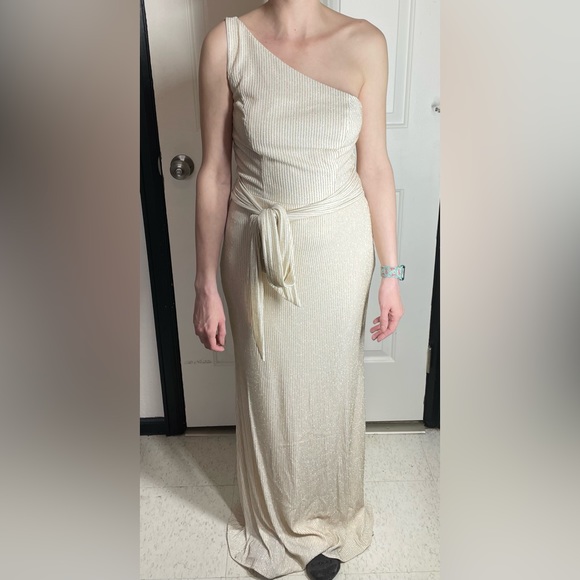 Mac Duggal Dresses & Skirts - Leena for Mac Duggal One Shoulder Champagne Shimmer Gown Sz 4